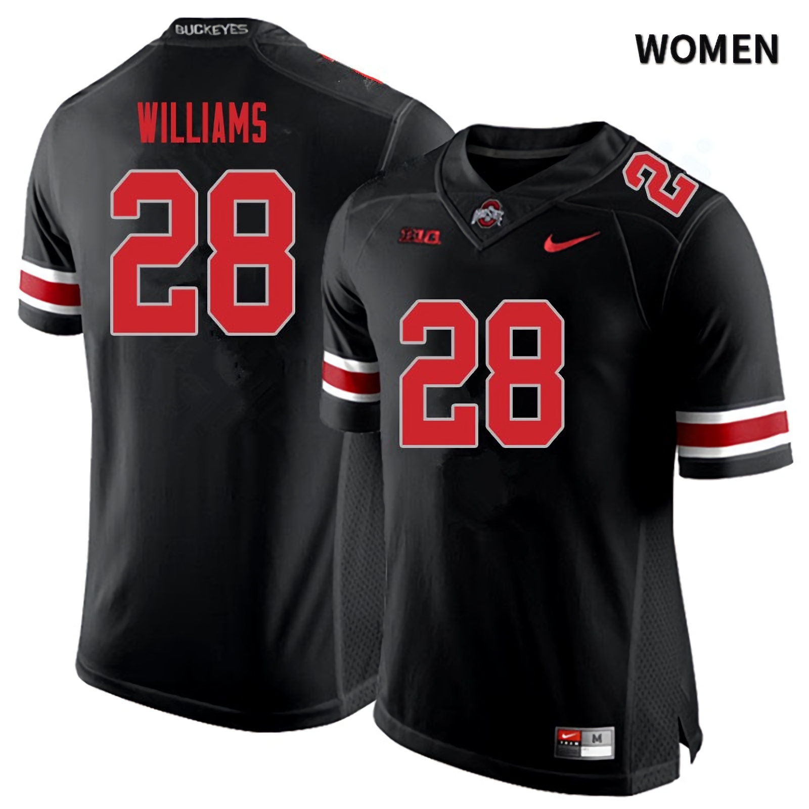 Miyan Williams Ohio State Buckeyes Women's NCAA #28 Black Red Number College Stitched Football Jersey NXJ1456HZ